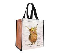 Cabas de courses en matière recyclée - motif Vache écossaise avec ses grandes cornes - format 30*26 cm avec épaisseur de 16CM