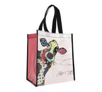 Cabas de courses en matière recyclée - motif Vache mangeant tranquillement de l'herbe fraiche- format 30*26 cm avec épaisseur de