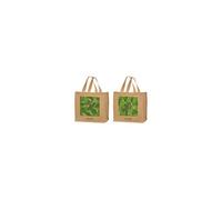 Cabas de courses SPHERE en jute 30 L imprimé feuilles tropicales vertes Beige naturel