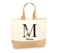 Cabas en jute - PLANETEE - Martine Lettre Fleur - Jute naturel - Multicolore - Fabriqué en France