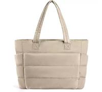 Cabas Femme,Sac à Main Femme Matelassé Impérméable | Grand Cabas Léger 15,6" avec Compartiment Ordinateur | Sac Bandoulière Travail École avec Multiples Poches | Pour Voyage/École/Sport. (Beige)