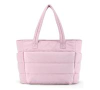 Cabas Femme,Sac à Main Femme Matelassé Impérméable | Grand Cabas Léger 15,6" avec Compartiment Ordinateur | Sac Bandoulière Travail École avec Multiples Poches | Pour Voyage/École/Sport. (Rose)