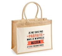 Cabas jute avec poche Alexia Parfaite Cadeau humour femme Anniversaire Noël fête des Mères Mamie | Sac shopping courses