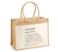 Cabas Jute avec poche Alexis Définition | Cadeau Homme Fête des Pères Humour Prénom Sac de Courses ou Sport avec grande poche