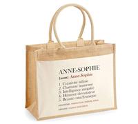 Cabas Jute avec poche Anne-Sophie Définition | Cadeau Femme Fête des Mères Humour Mamie Sac de Courses ou Sport avec grande poche