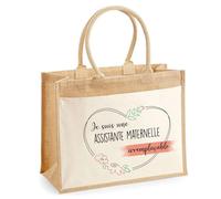 Cabas jute avec poche Assistante Maternelle Irremplaçable I Sac de shopping avec grande pochette avant Fête des Mères Idée Cadeau