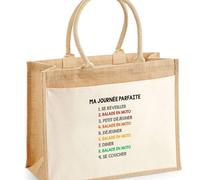 Cabas jute avec poche Balade en moto journée parfaite Cadeau Femme Homme, Anniversaire Noël, Maman Papa | Sac Pratique Idéal Shopping Courses