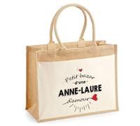 Cabas Jute avec poche Bazar d'une Anne-Laure d'amour | Sac de shopping Femme Anniversaire Noël Fête des Mères Cadeau Mamie Sac de courses en jute avec poche en coton
