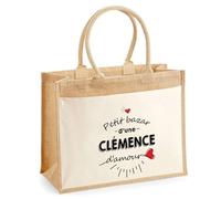 Cabas Jute avec poche Bazar d'une Clémence d'amour | Sac de shopping Femme Anniversaire Noël Fête des Mères Cadeau Mamie Sac de courses en jute avec poche en coton