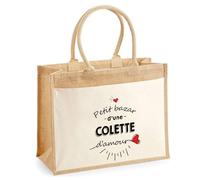 Cabas Jute avec poche Bazar d'une Colette d'amour | Sac de shopping Femme Anniversaire Noël Fête des Mères Cadeau Mamie Sac de courses en jute avec poche en coton