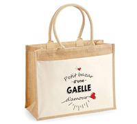 Cabas Jute avec poche Bazar d'une Gaelle d'amour | Sac de shopping Femme Anniversaire Noël Fête des Mères Cadeau Mamie Sac de courses en jute avec poche en coton