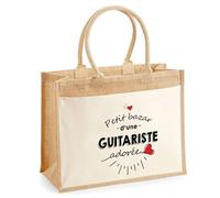 Cabas Jute avec poche Bazar d'une Guitariste adorée | Sac de shopping Femme Anniversaire Noël Fête des Mères Cadeau Mamie Sac de courses en jute avec poche en coton