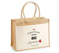 Cabas Jute avec poche Bazar d'une Iris d'amour | Sac de shopping Femme Anniversaire Noël Fête des Mères Cadeau Mamie Sac de courses en jute avec poche en coton