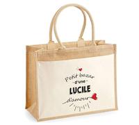 Cabas Jute avec poche Bazar d'une Lucile d'amour | Sac de shopping Femme Anniversaire Noël Fête des Mères Cadeau Mamie Sac de courses en jute avec poche en coton