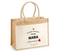 Cabas Jute avec poche Bazar d'une Maria d'amour | Sac de shopping Femme Anniversaire Noël Fête des Mères Cadeau Mamie Sac de courses en jute avec poche en coton
