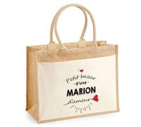 Cabas Jute avec poche Bazar d'une Marion d'amour | Sac de shopping Femme Anniversaire Noël Fête des Mères Cadeau Mamie Sac de courses en jute avec poche en coton