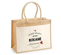 Cabas Jute avec poche Bazar d'une Roxane d'amour | Sac de shopping Femme Anniversaire Noël Fête des Mères Cadeau Mamie Sac de courses en jute avec poche en coton