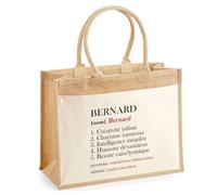 Cabas Jute avec poche Bernard Définition | Cadeau Homme Fête des Pères Humour Prénom Sac de Courses ou Sport avec grande poche
