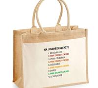 Cabas jute avec poche faire des mots croisés journée parfaite Cadeau Femme Homme, Anniversaire Noël, Maman Papa | Sac Shopping Courses