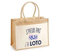 Cabas Jute avec poche Loto J'peux pas | Cadeau Passionné Anniversaire Noël Sac de shopping grande pochette