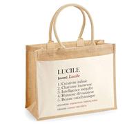 Cabas Jute avec poche Lucile Définition | Cadeau Femme Fête des Mères Humour Mamie Sac de Courses ou Sport avec grande poche