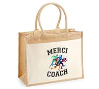 Cabas jute avec poche Merci Coach Athlétisme Cadeau Fin d’Année Remerciement Femme Homme Idéal Retraite | Sac Shopping Pratique pour Courses