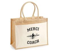 Cabas jute avec poche Merci Coach Aviron Cadeau Fin d’Année Remerciement Femme Homme Idéal Retraite | Sac Shopping Pratique pour Courses