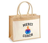 Cabas jute avec poche Merci Coach Entraineur Cadeau Fin d’Année Remerciement Femme Homme Idéal Retraite | Sac Shopping Pratique pour Courses