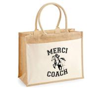 Cabas jute avec poche Merci Coach Equitation Cadeau Fin d’Année Remerciement Femme Homme Idéal Retraite | Sac Shopping Pratique pour Courses