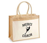 Cabas jute avec poche Merci Coach Escalade Cadeau Fin d’Année Remerciement Femme Homme Idéal Retraite | Sac Shopping Pratique pour Courses