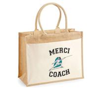 Cabas jute avec poche Merci Coach Escrime Cadeau Fin d’Année Remerciement Femme Homme Idéal Retraite | Sac Shopping Pratique pour Courses