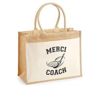 Cabas jute avec poche Merci Coach Golf Cadeau Fin d’Année Remerciement Femme Homme Idéal Retraite | Sac Shopping Pratique pour Courses