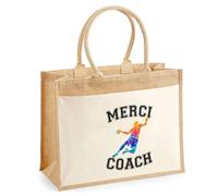 Cabas jute avec poche Merci Coach Handball Cadeau Fin d’Année Remerciement Femme Homme Idéal Retraite | Sac Shopping Pratique pour Courses
