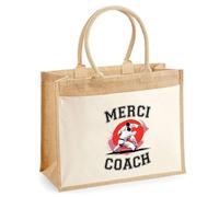 Cabas jute avec poche Merci Coach Judo Cadeau Fin d’Année Remerciement Femme Homme Idéal Retraite | Sac Shopping Pratique pour Courses