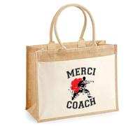 Cabas jute avec poche Merci Coach Karate Cadeau Fin d’Année Remerciement Femme Homme Idéal Retraite | Sac Shopping Pratique pour Courses