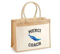 Cabas jute avec poche Merci Coach Natation Cadeau Fin d’Année Remerciement Femme Homme Idéal Retraite | Sac Shopping Pratique pour Courses