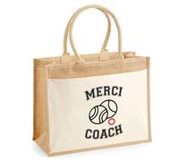 Cabas jute avec poche Merci Coach Pétanque Cadeau Fin d’Année Remerciement Femme Homme Idéal Retraite | Sac Shopping Pratique pour Courses