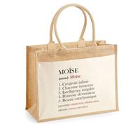 Cabas Jute avec poche Moïse Définition | Cadeau Homme Fête des Pères Humour Prénom Sac de Courses ou Sport avec grande poche