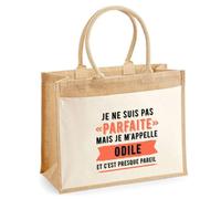 Cabas jute avec poche Odile Parfaite Cadeau humour femme Anniversaire Noël fête des Mères Mamie | Sac shopping courses
