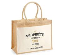 Cabas jute avec poche Propriété du Meilleur Boss Cadeau homme humour fête des pères retraite collègue travail grand sac courses