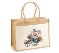 Cabas Jute avec poche Témoin d'amour à la Plage | Cadeau Anniversaire Femme Noël Fête des Mères Sac de Shopping avec grande pochette