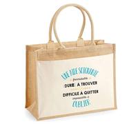 Cabas jute avec poche Une Aide Soignante Formidable I Sac de shopping avec grande pochette avant Fête des Mères Idée Cadeau