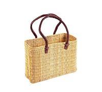 Cabas panier en feuilles de palmier naturel avec 2 poignées solides long en cuir, sac marocain tissé à la main de courses et marché moyen 39 x 28 x 16 cm Couleur Natur