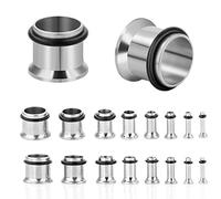 CABBE KALLO Lot de 18 tunnels d'oreille en acier inoxydable - Calibre 14 G-00 G - Pour homme et femme, Métal, caoutchouc, acier inoxydable
