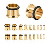 CABBE KALLO Lot de 18 tunnels d'oreille en acier inoxydable - Calibre 14 G-00 G - Pour homme et femme, Métal, caoutchouc, acier inoxydable