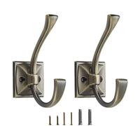 CABDM Lot de 2 crochets décoratifs robustes pour suspendre peignoirs, crochets muraux en laiton antique brossé avec vis pour clés, serviettes, sacs, tasses, chapeaux