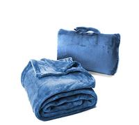 Cabeau Fold 'n Go Couverture de voyage et jeté Plus étui compact portable pour la maison Double comme oreiller lombaire soutien du cou en microfibre française Confort Bleu roi BLFG2085