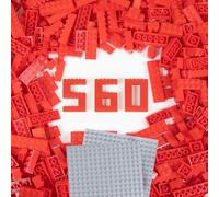 Cabeeskii Lot de 560 blocs de construction classiques rouges en vrac avec 2 plaques de base, briques de construction en 7 tailles, compatibles avec toutes les principales briques, pour enfants et