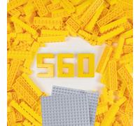 Cabeeskii Lot de 560 briques de construction classiques, briques jaunes en vrac en 7 tailles, packs de recharge de briques classiques, compatible avec toutes les grandes marques, briques de base pour