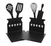 Cabilock 1 Paire Bloc de Livre de Motifs de Cuisine Fin de Livre Prend Fin Titulaires des Stands -Livre en métal Supports de Livre Porte-Livre Acier laminé à Froid Noir
